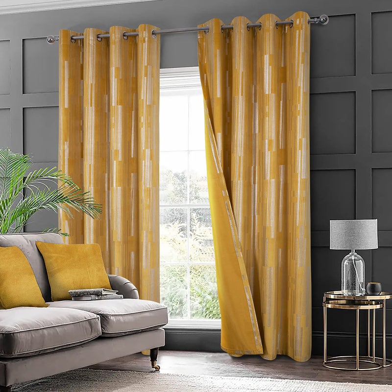 always4u Yellow Soft Velvet Curtains for Living Room Bedroom Luxury Foil Print Grommet Curtains 108 Inches Long Silver Foil Print Window Treatments Set of 2 - Image 1